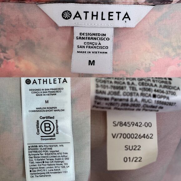 Athleta Marlow Romper Floral Print Size M floral print Semi-fitted ties at waist - Picture 10 of 10